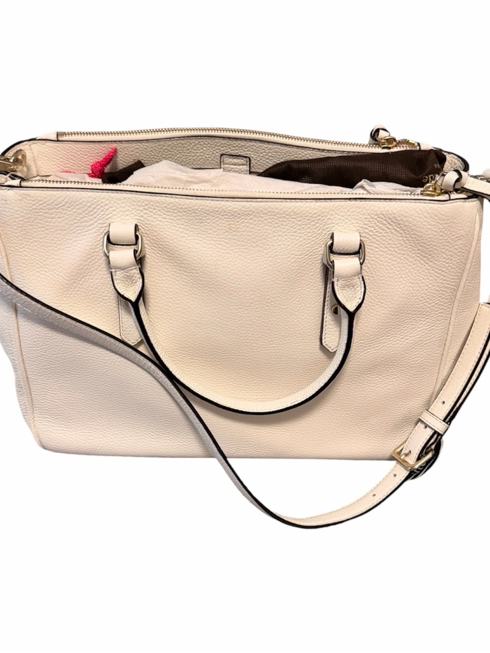 NWOT Kate spade Cream Mulberry Leather Satchel & Kate Spade navy & cream wallet - Picture 3 of 7